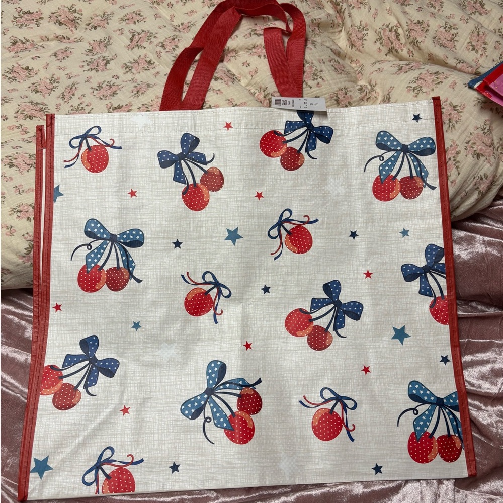 Red and Blue Cherry Reusable Tote Bag 🍒